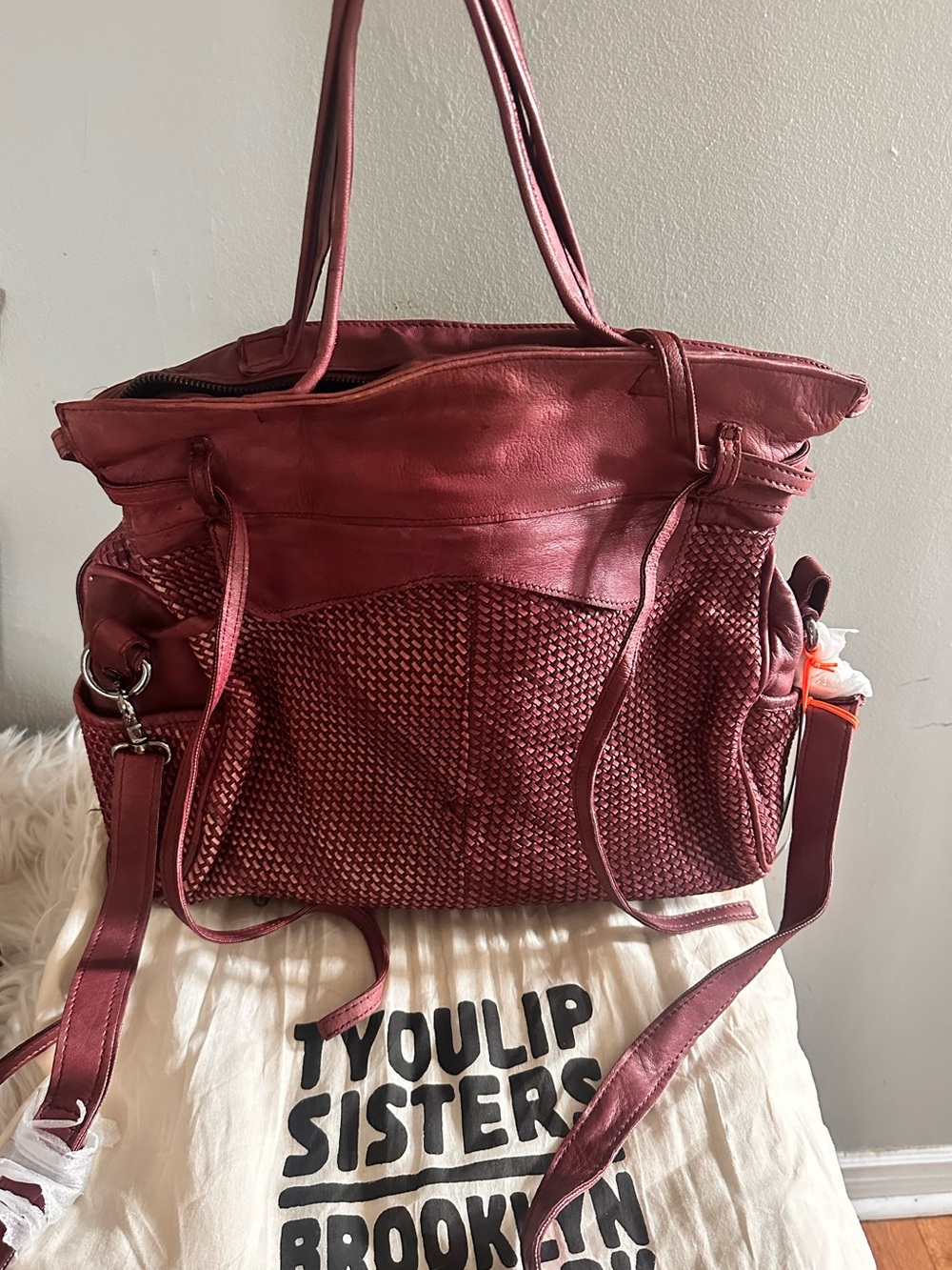 Tyoulip Sisters Burgundy Woven Tote Bag